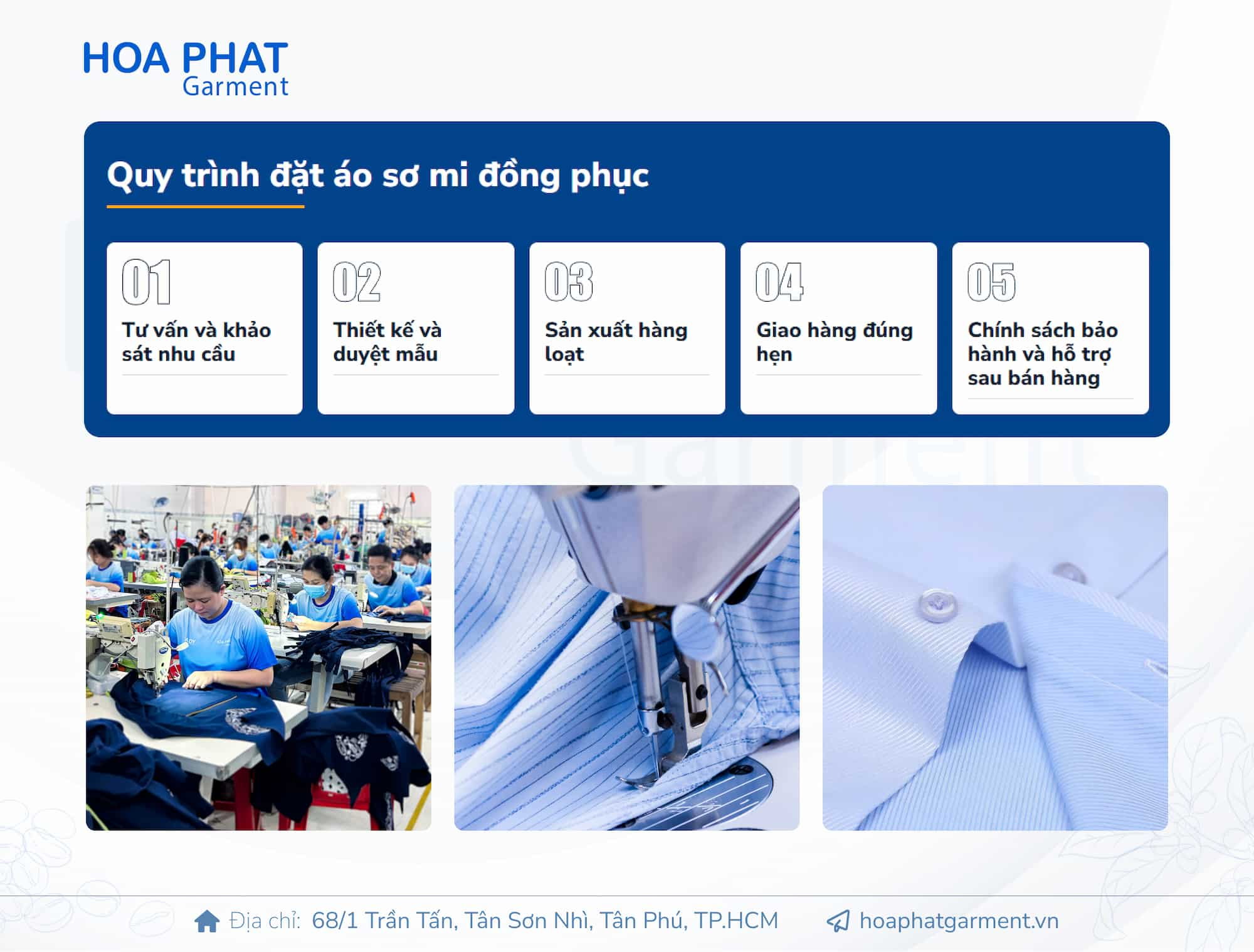 Quy trinh dat hang ao so mi dong phuc tai Hoa Phat Garment